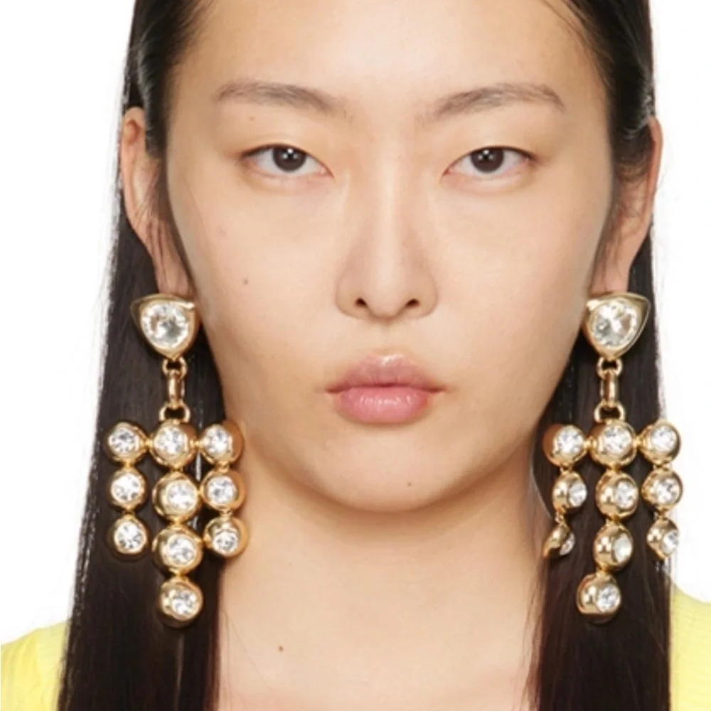 AREA Gold Crystal Chandelier Earrings - Picture 11 of 11